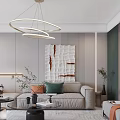 Modern Living Room Interior With Beige Sofa Green Cushion Bookshelf And Green Plant
