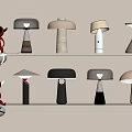 Stylish Modern Decorative Lamps With Red Monkey Figurines On Shelf 3d model