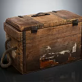 Vintage Wooden Trunk With Worn Surface Metal Hardware And Rope Handle