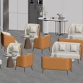 Modern Living Room Sofa Coffee Table Set With White Orange Seats And Round Gold Tables
