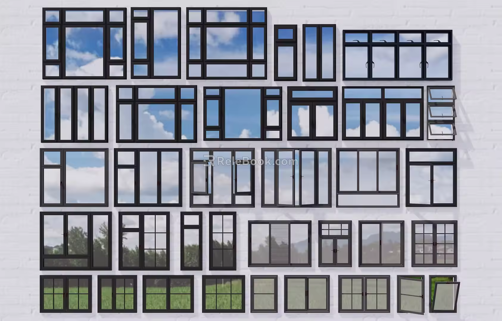 Modern window combination casement window grille window floor-to-ceiling window double window 3d model