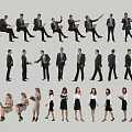 Business People In Formal Attire With Various Poses And Laptop Use