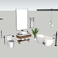 Modern Bathroom Washbasin With Mirror Potted Plant And Bathtub Setup