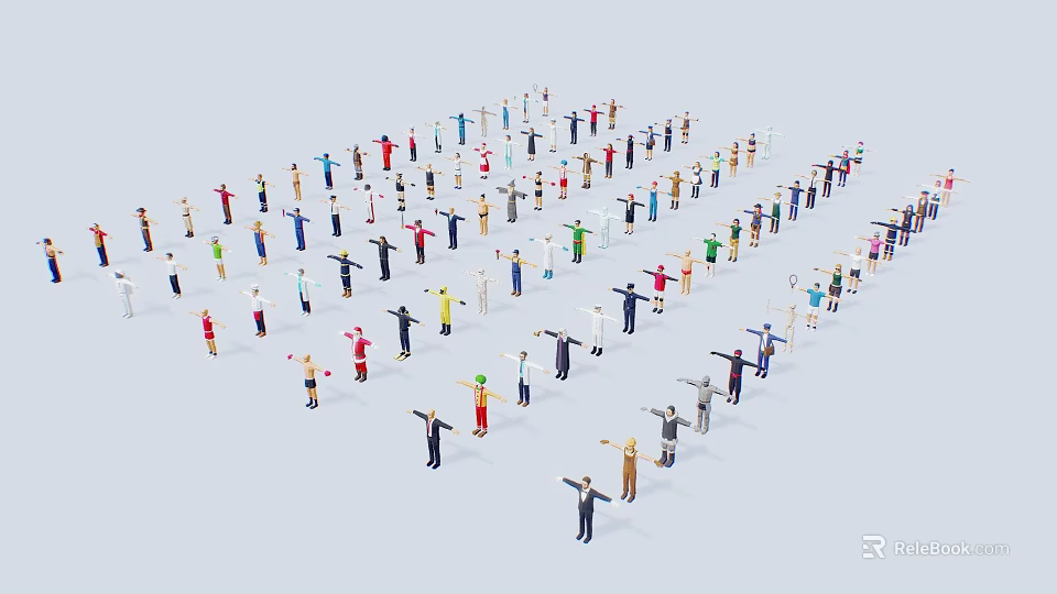 Group of Colorful Character Creatures in Various Poses on Light Background 3d model 