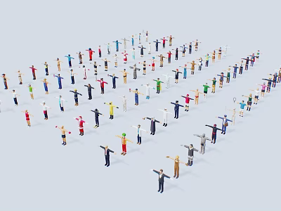 Group of Colorful Character Creatures in Various Poses on Light Background 3d model