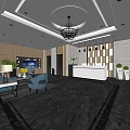 Modern Hotel Lobby Interior With Chandelier Reception Desk Marble Floor And Seating Area