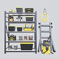 Organized Hardware Tools Storage with Toolbox Storage Bins Paint Cans on Metal Shelf and Ladder