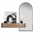 Modern Luxury Arch Mirror in Entryway With Wooden Console Table Table Lamps And Decorative Painting