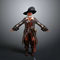Game Movie Character With Black Wide Brimmed Hat Red Beard Brown Coat And Belt Accessories