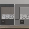 Modern Kitchen Design With Gray Cabinets Wooden Accents And Marble Countertops