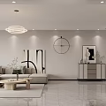Modern Living Dining Room Interior With Sofa Coffee Table Pendant Lights Decorative Art And Circular Clock