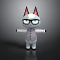 Cartoon Cat Character With Gray Body Vest Black Glasses Red Ears And Blue Tie