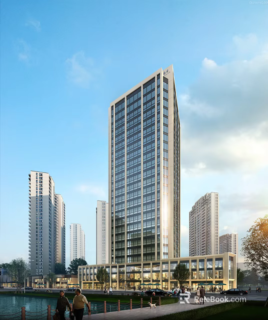 Modern Commercial Street with High Rise Buildings Urban Skyline and Contemporary Architecture 3d model 