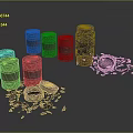 Household Storage Cans With Textured Surfaces And Broken Ceramic Shards Arrangement Design 3d model