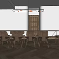 Wooden Dining Table Set With Matching Chairs Cabinet And Hanging Lighting In White Room