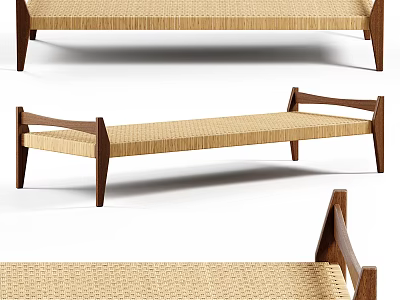 Modern Wooden Stool With Woven Seat And Elegant Sleek Design Details 3d model