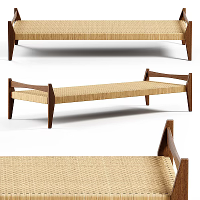Modern Wooden Stool With Woven Seat And Elegant Sleek Design Details 3d model