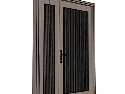 Stylish Swing Door With Wooden Frame And Vertical Slat Glass Panel Design 3d model
