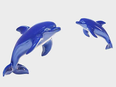Decorative Ornament Set Of Two Blue Dolphin Sculptures For Home Decor 3d model