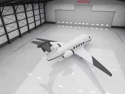 Modern White Jet Airplane In Spacious Hangar With Large Windows And Smooth Floor 3d model