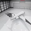 Modern White Jet Airplane In Spacious Hangar With Large Windows And Smooth Floor
