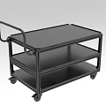 Black Industrial Three Tier Cart With Handle And Rolling Wheels For Equipment Transport