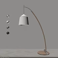 Modern Arched Wooden Floor Lamp with White Shade and Decorative Balls in Light Room