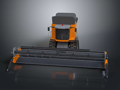 Orange And Gray Agricultural Combine Harvester With Large Cutting Platform And Machinery 3d model