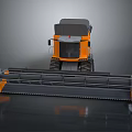 Orange And Gray Agricultural Combine Harvester With Large Cutting Platform And Machinery