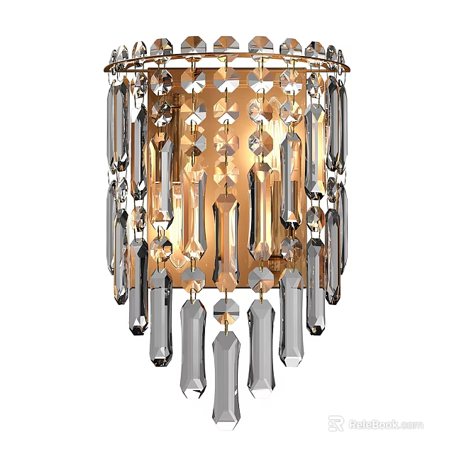 Elegant Luxury Crystal Chandelier With Golden Frame And Dangling Crystal Pendants 3d model 