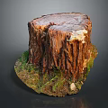 Natural Wood Stone Decorative Stump With Textured Surface And Grass Base Design
