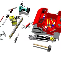 Essential Hardware Tools Collection With Red Toolbox Electric Drill Hammer Wrench And Screwdriver 3d model