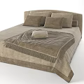 Double Bed with Linen Bedding Multiple Pillows and Fringe Decorative Blanket