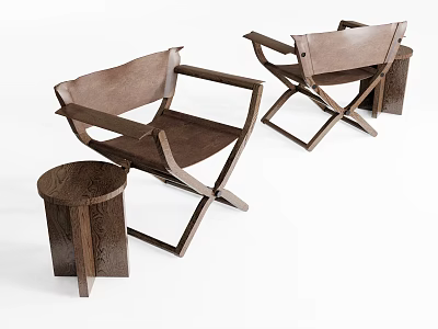 Contemporary Accent Chairs With Wooden Frame X-shaped Legs And Matching Round Side Table 3d model
