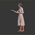 Senior woman wearing pink dress and pink shoes standing with gesturing hands on gray background