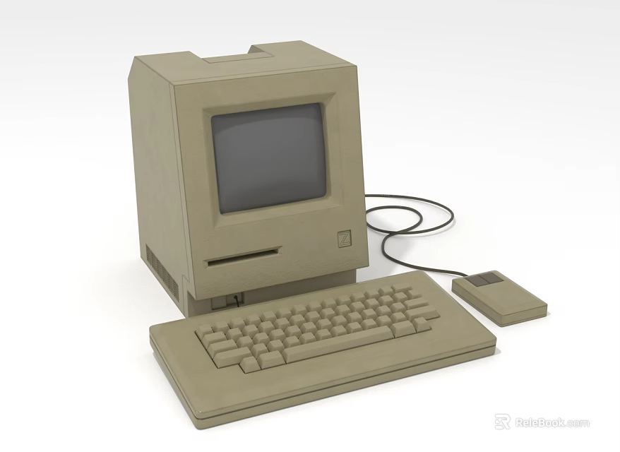 Vintage Desktop Computer with CRT Monitor Keyboard Mouse and Cable 3d model 