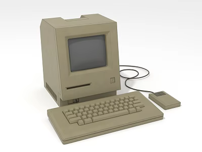 Vintage Desktop Computer with CRT Monitor Keyboard Mouse and Cable 3d model