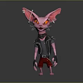 Pink Punk Style Creature Character With Spiked Ears Orange Eyes Black Vest Red Pants