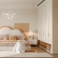 Kids Room With Soft Headboard Bed Cloud Chandelier Plush Rabbit Toy Cozy Rug Storage Cabinets