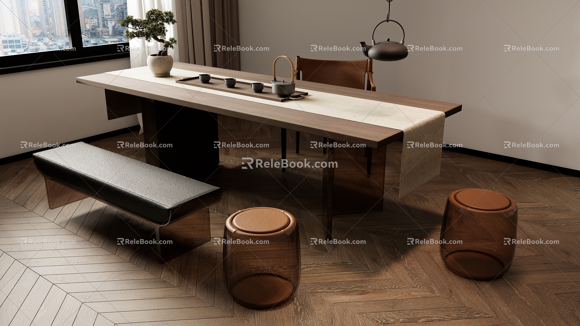 New Chinese Zen Tea Table and Chair Combination 3d model