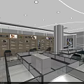 Modern Specialty Store Interior With Shelves Display Counters Seating And Bright Lighting 3d model