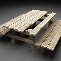 Wooden Outdoor Table With Attached Benches And Natural Wood Finish