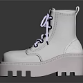 Stylish White High Top Platform Boots With Purple Laces And Thick Sole