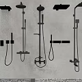 Various Modern Shower Head Systems Featuring Fixed and Handheld Wall Mounted Designs 3d model