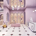 Children's Clothing Store with Pink Purple Decor Kids Clothes Display Racks Rabbit Dolls and Chandeliers