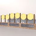 Decorative Brick Base Structure With Six Yellow Circular Elements And Lattice Detail 3d model