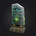 Mystical Ancient Stone Tablet With Intricate Carvings Green Glowing And Orange Base Light
