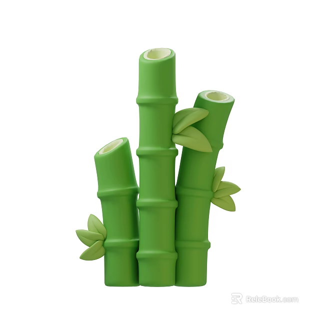 Fresh Green Bamboo Hollow Stalks With Natural Leaves And Vibrant Look 3d model 