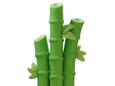 Fresh Green Bamboo Hollow Stalks With Natural Leaves And Vibrant Look 3d model