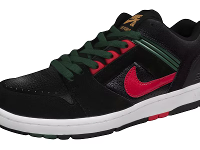 Nike Black Sneakers with Green Laces Red Accents Leather Upper and White Sole Design 3d model